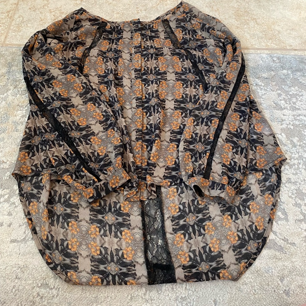 Astr Black and Orange Floral Blouse